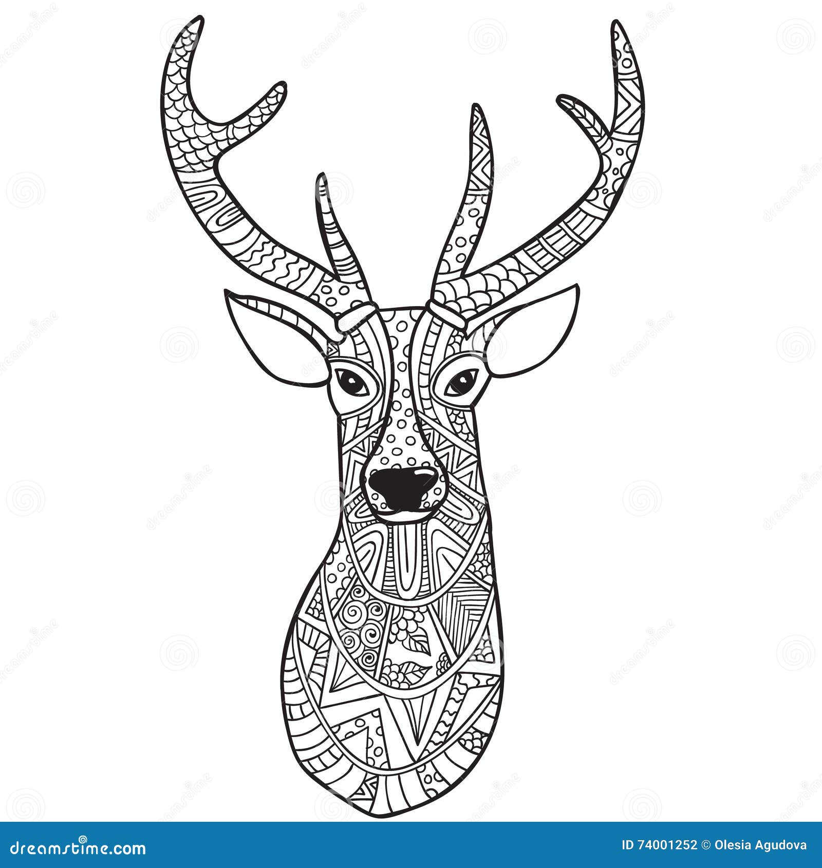 deer handdrawn reindeer with ethnic doodle pattern
