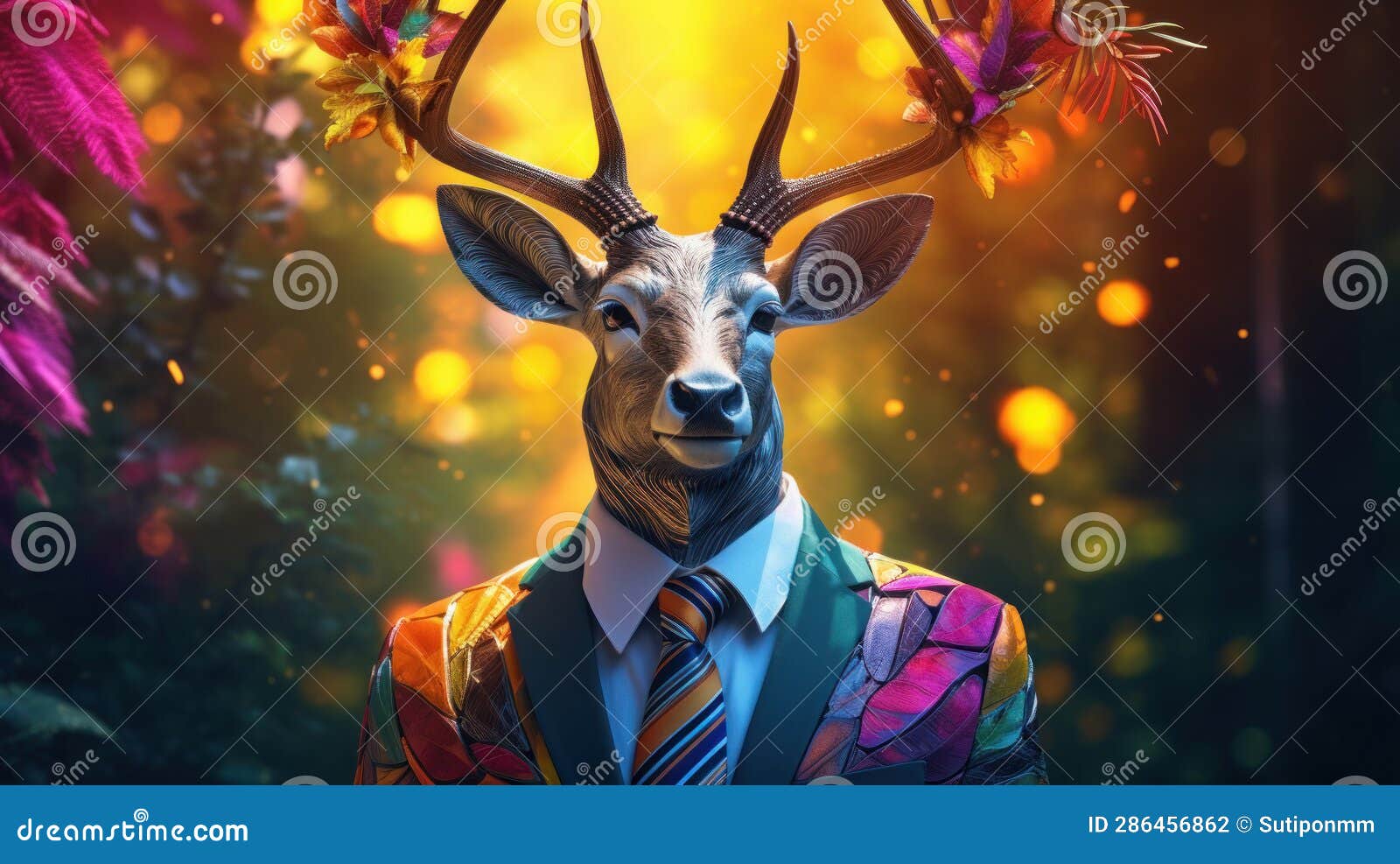 Deer Head and Horn Wearing Suit in the Forest Tropical DMT Styles ...