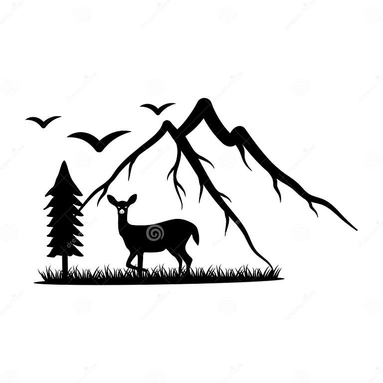 Deer Hunting Clipart with Grassy Meadow Majestic Mountain and a Single Deer Hunting Clipart with Grassy Meadow Majestic Mountain and a Single