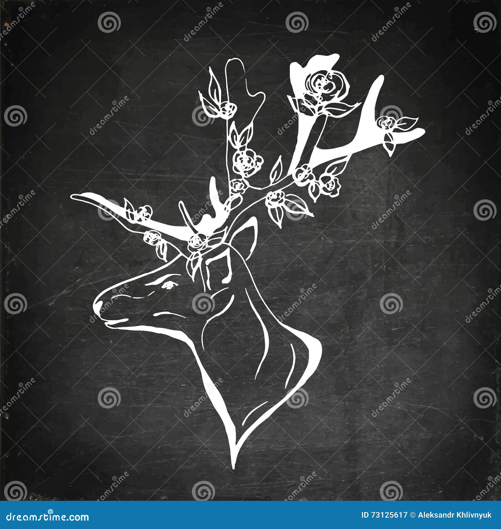  Deer with large antlers stock illustration. Illustration of handdrawn 