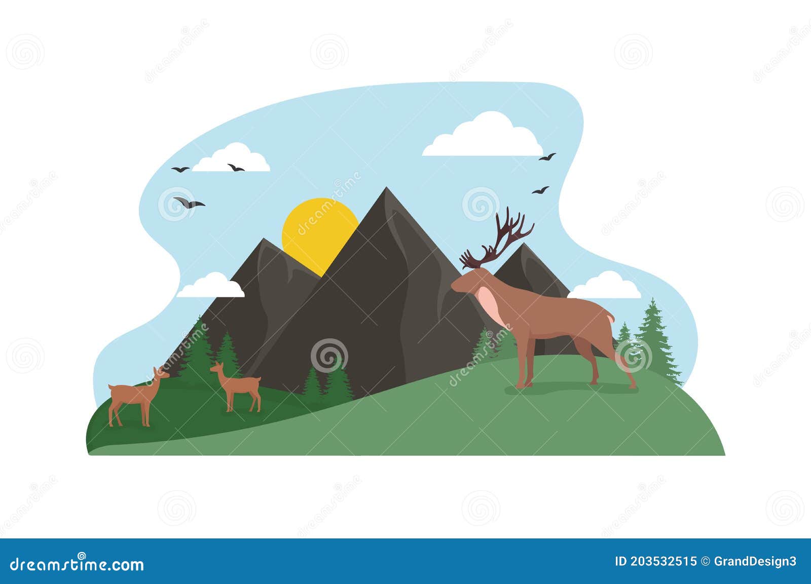 Deer in a Meadow in the Mountains. the Sun is Over the Mountains. Wild ...