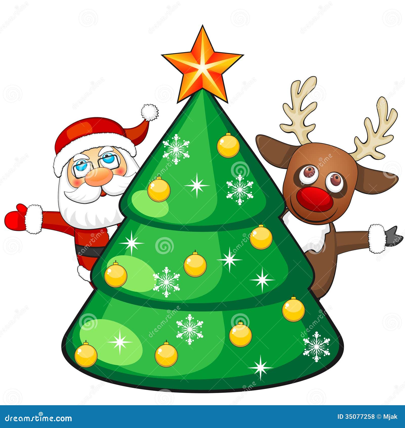 Deer And Santa Claus With Christmas Tree Stock Vector ...