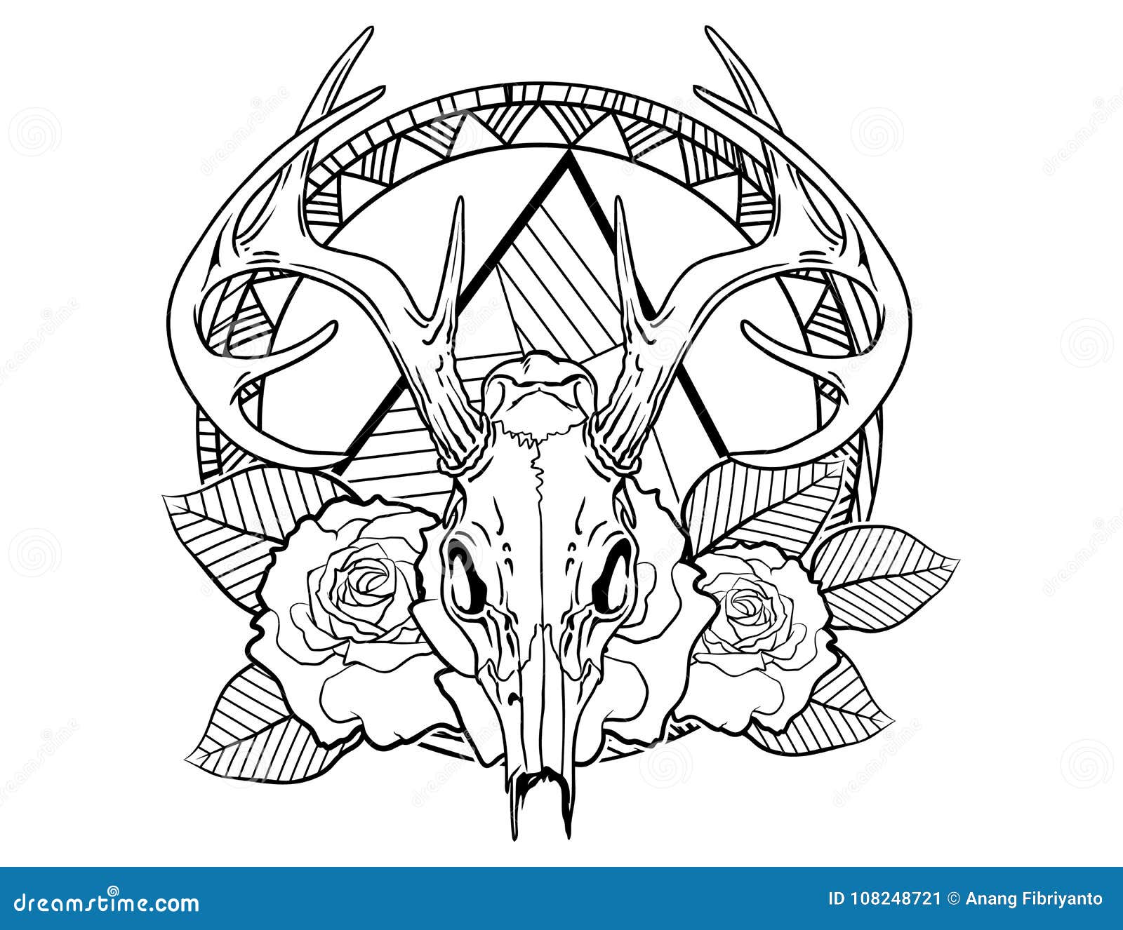 Deer Skull Tattoo Sketch With Roses And Leafes Vintage Neo Traditional Tattoo Sketch Stock Vector Illustration Of Hand Leafes
