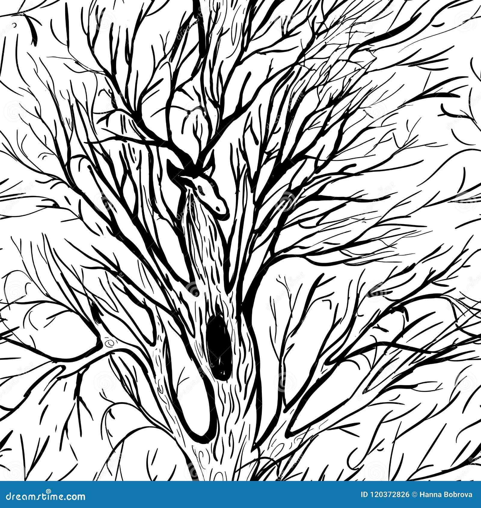 Deer and Tree Silhouette Vector. Illustration Isolated Deer with Big ...