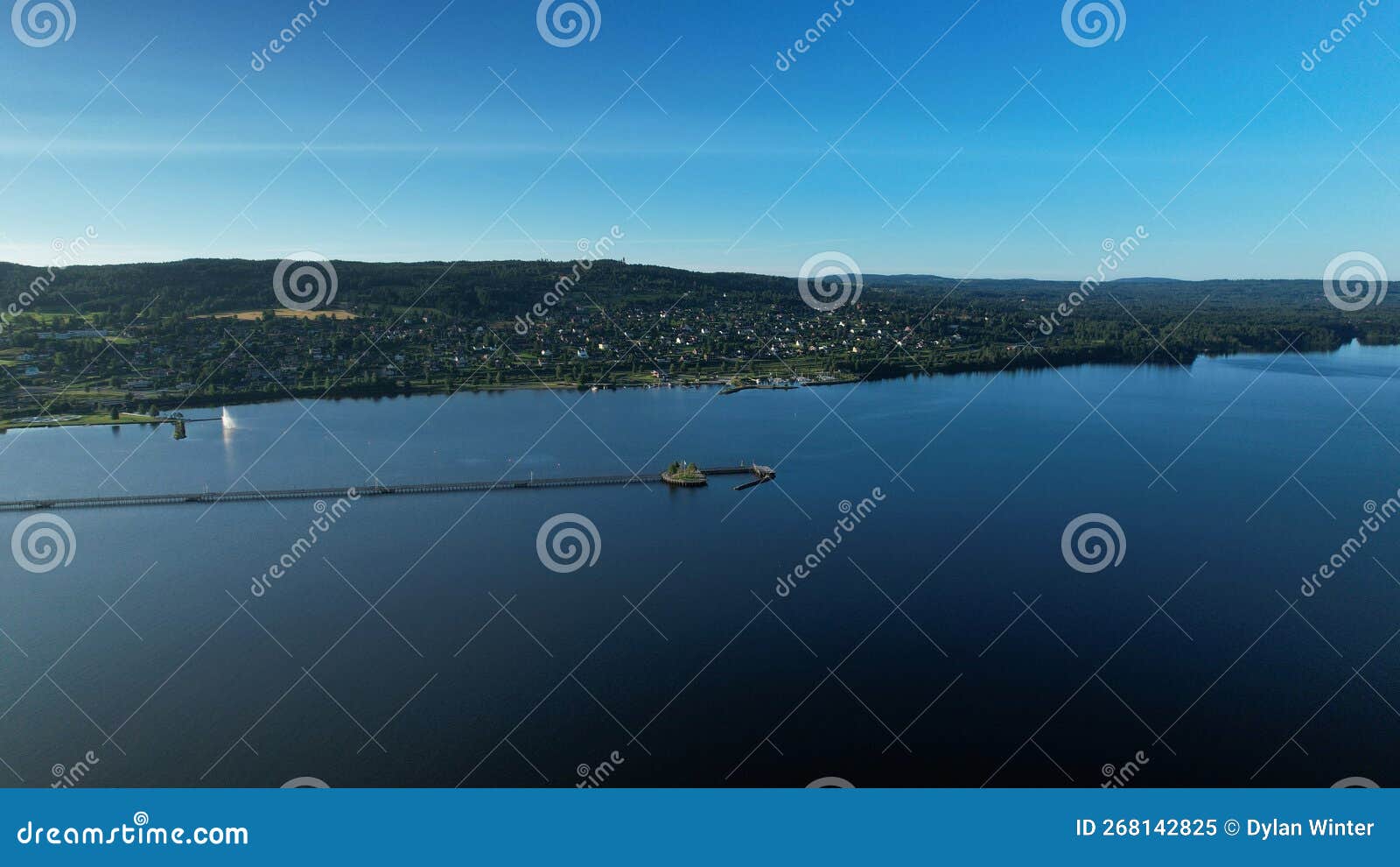 high angle view above blue siljan lake and the town rattvik