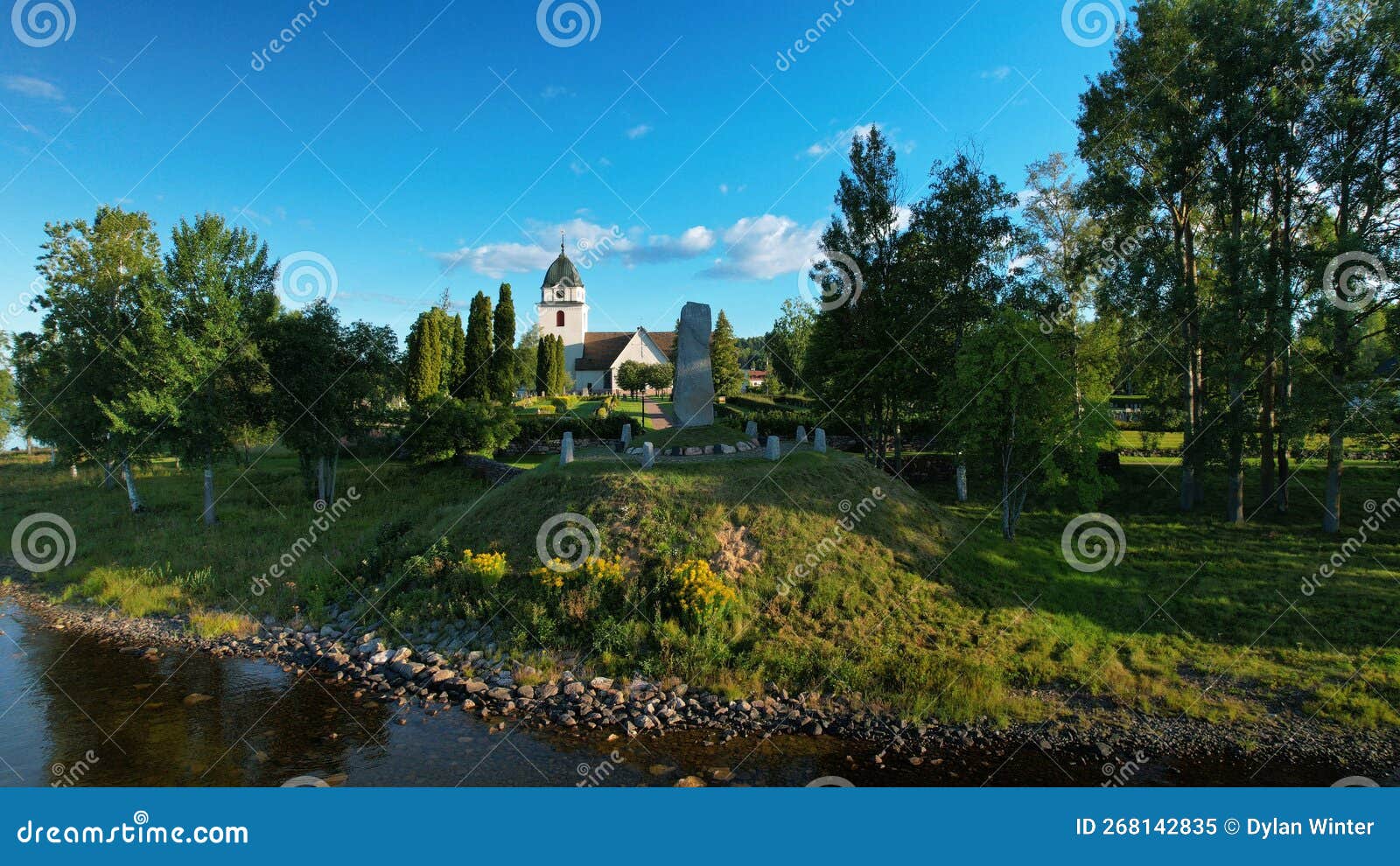 church and the vasa monument in rattvik sweden by the lakeside of siljan lake