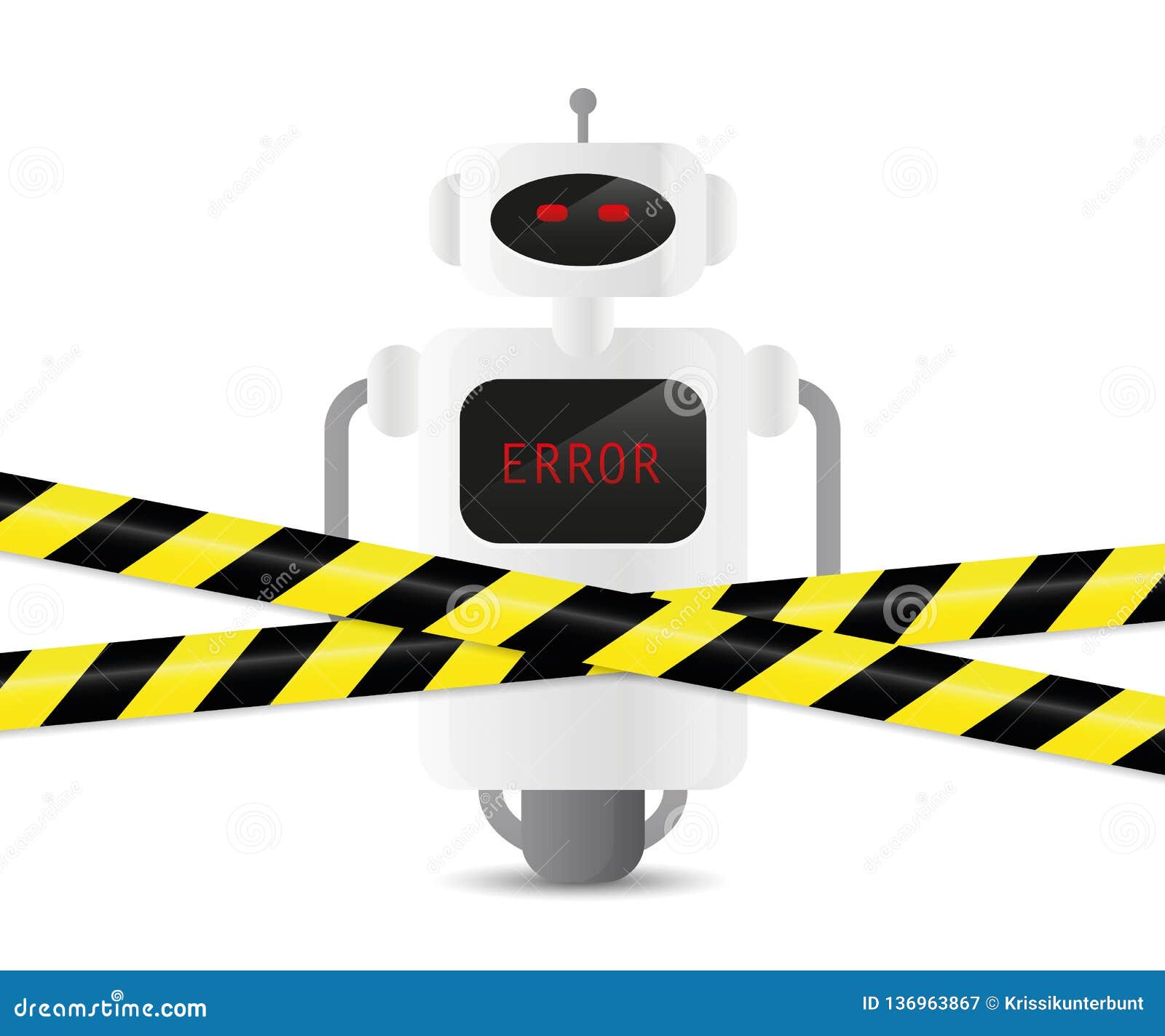 Defect Robot with Error Code and Warning Tape Stock Vector Illustration of defect, background