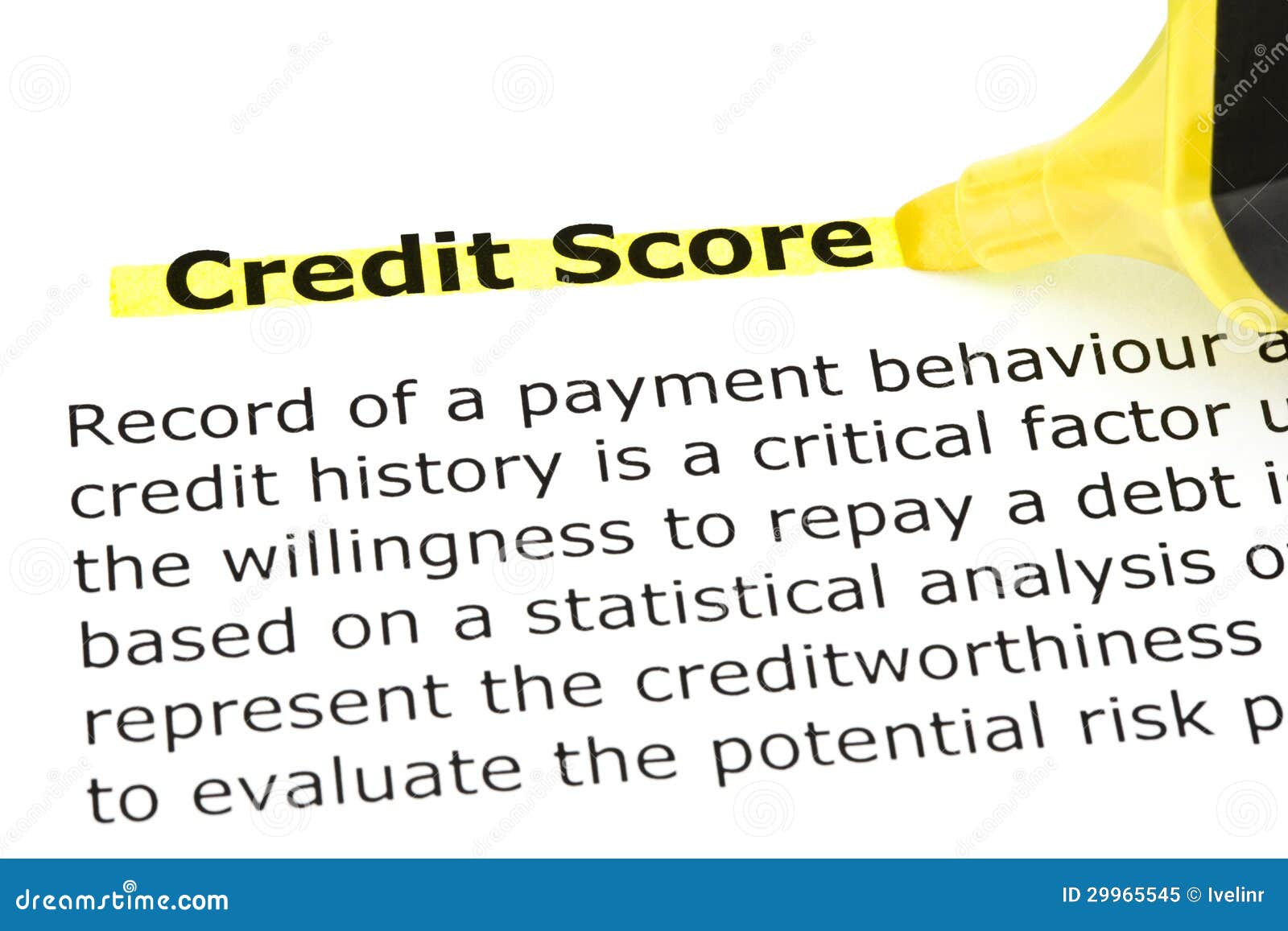 credit score highlighted in yellow