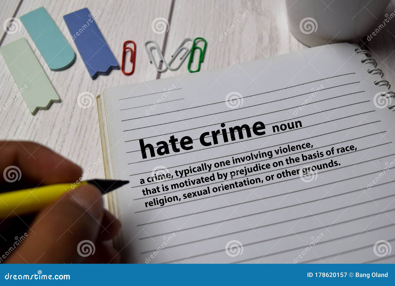 definition of hate crime word with a meaning on a book. dictionary concept
