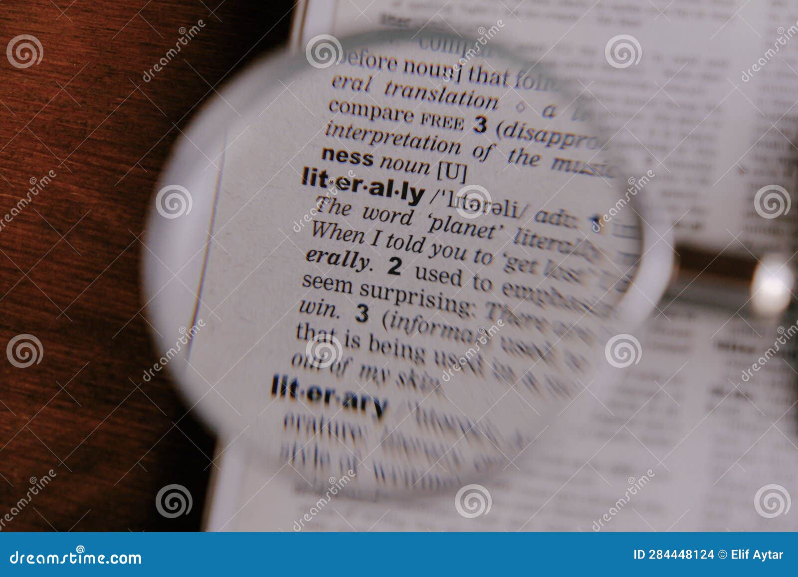 The Definition of the Word Literally in a Dictionary, Under Magnifying