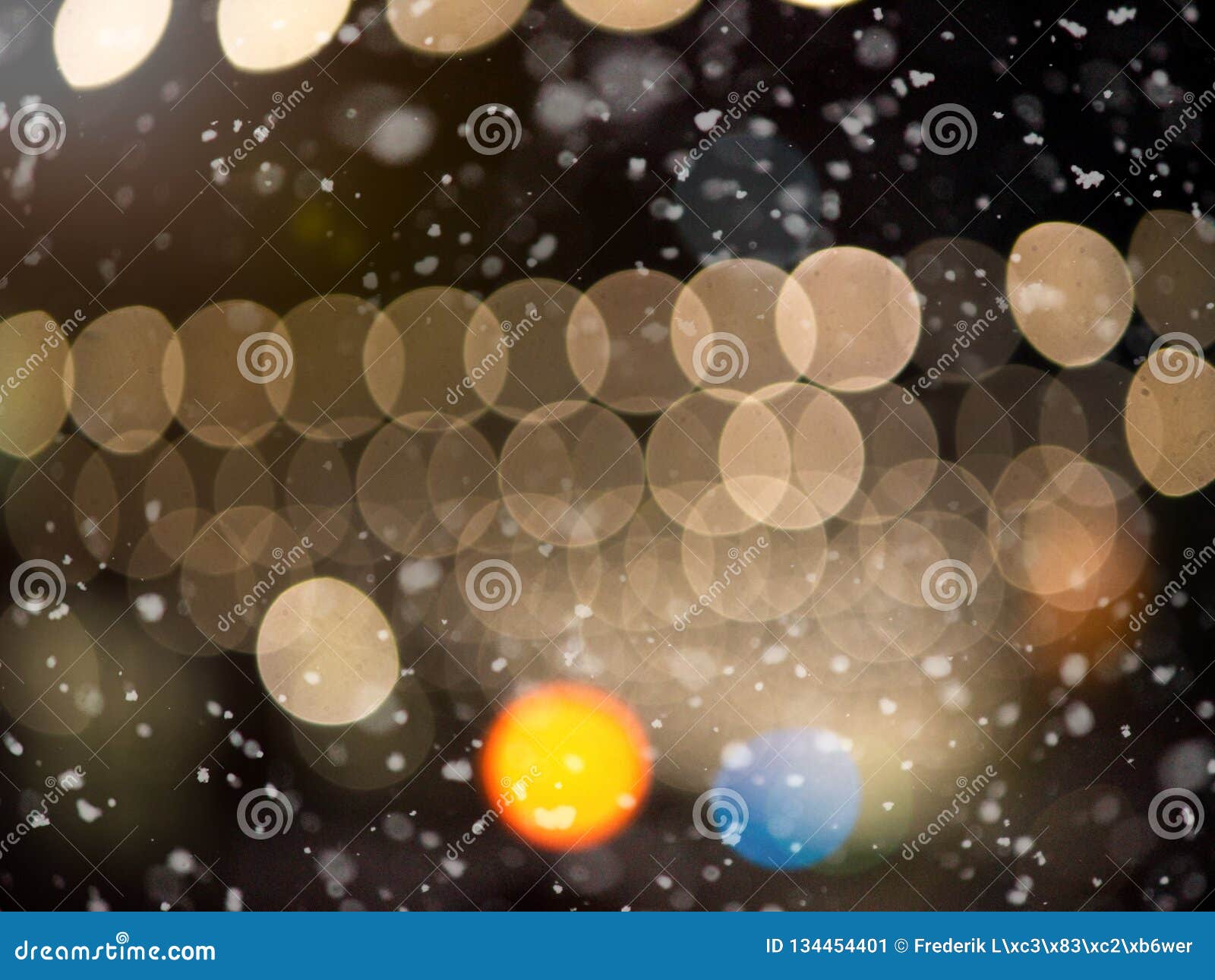 Defocused Christmas Lights, Bokeh Background with Snowflakes Stock ...