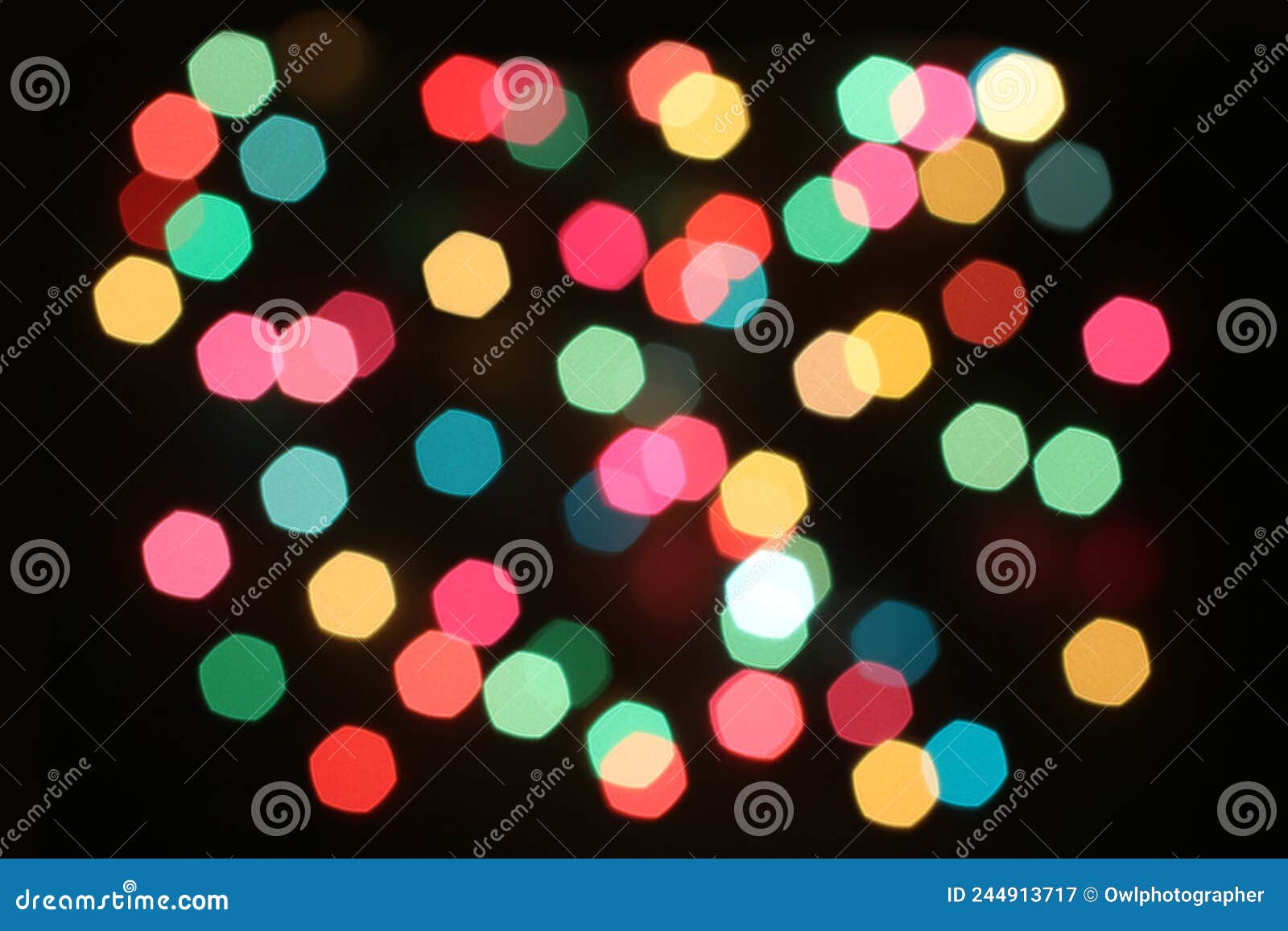 Defocused Colorful Lights on Black Background. Shooting at Night Stock