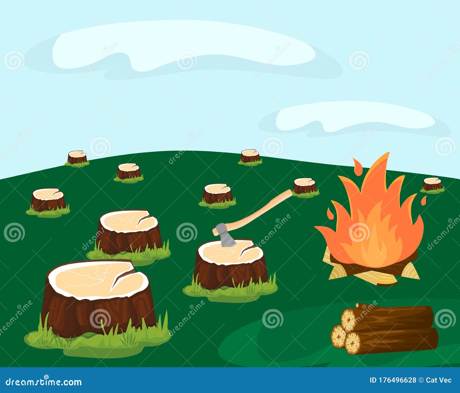 Forest Destroyed By Fire Or Global Warming. Cartoon Vector