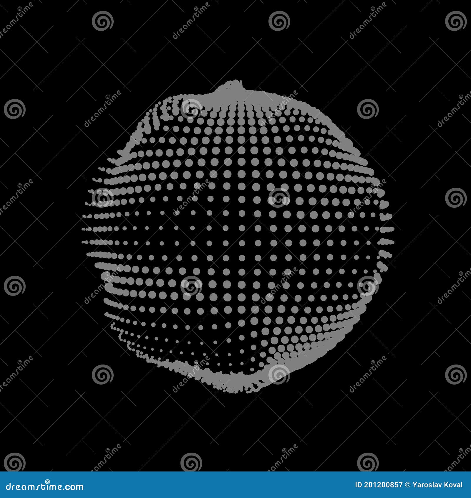 a deformed deflating sphere formed from a sea of dots. an unstable sphere, iridescent with abstract smooth deformations