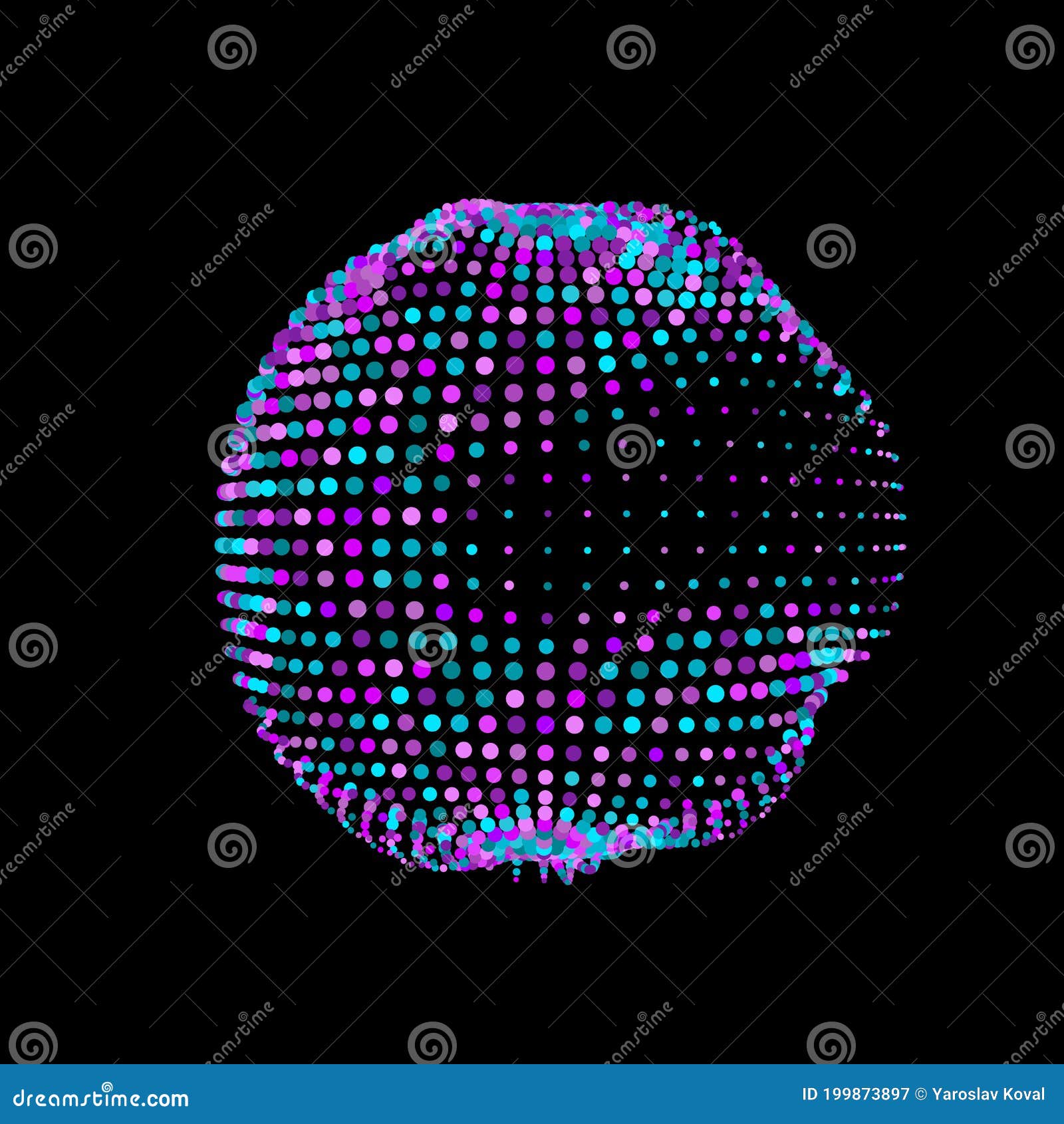 a deformed deflating sphere formed from a sea of dots. an unstable sphere, iridescent with abstract smooth deformations