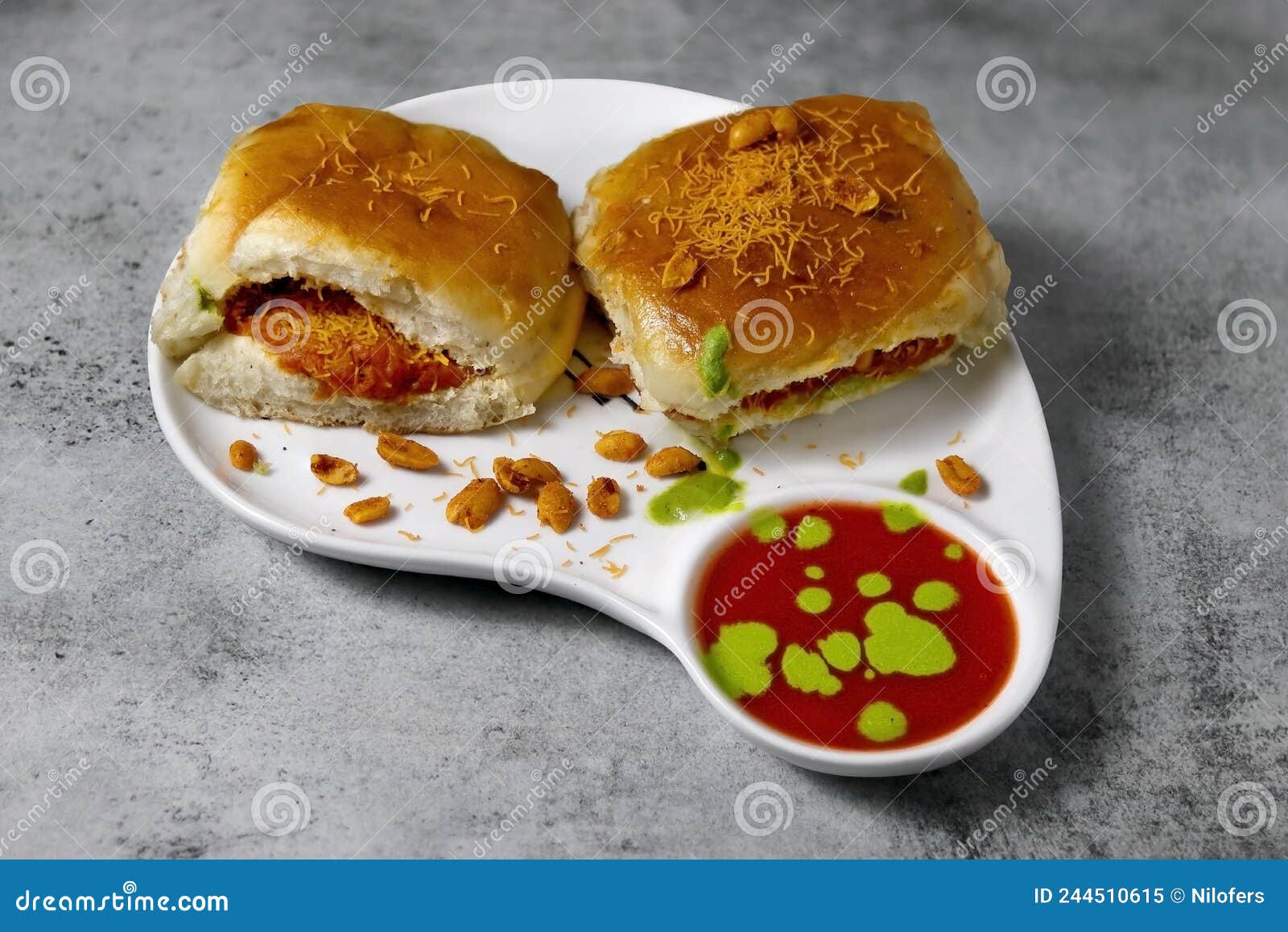 90 Degree Angle Shot Photo Dabeli is an Indian Snack Item Served with