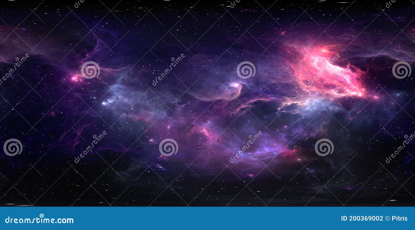 360 degree equirectangular projection space background with nebula and stars, environment map. hdri spherical panorama