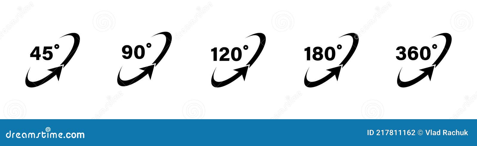 45 90 120 180 360 degree icon set in flat style. different degree view rotation set. 360 degree view. minimal interface icon,