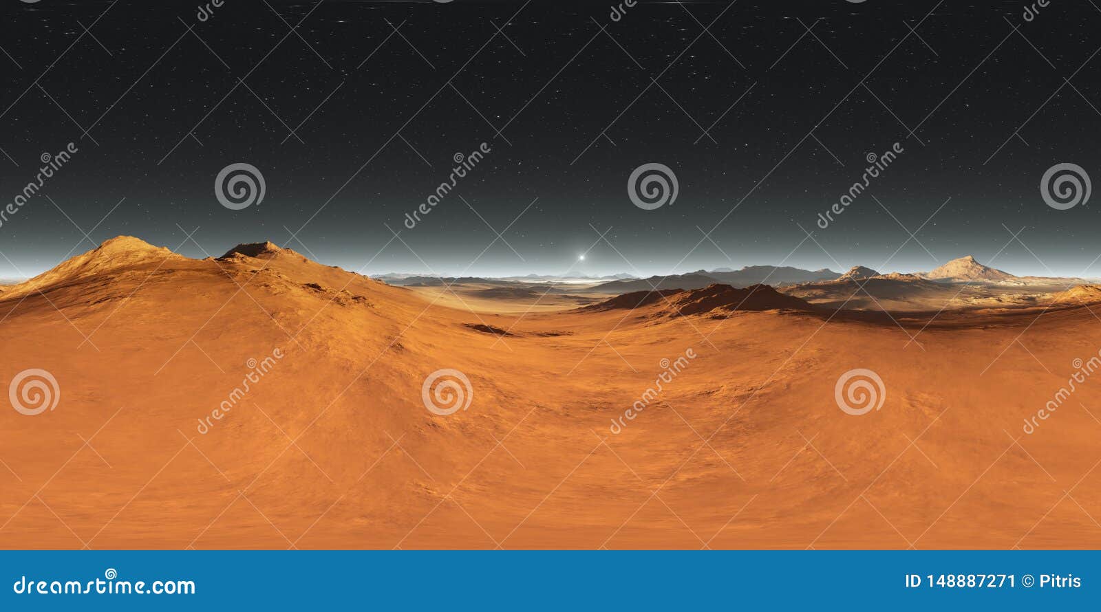 360 Degree Martian Landscape Panorama, Mars Sunset, Environment HDRI