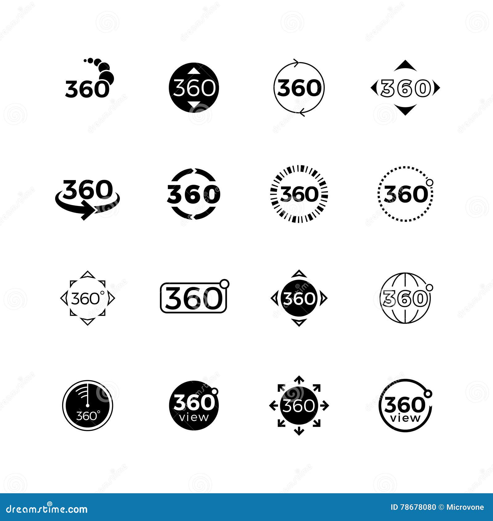 Degrees Angle View, Rotate Vector Icons Set Stock Vector - Illustration