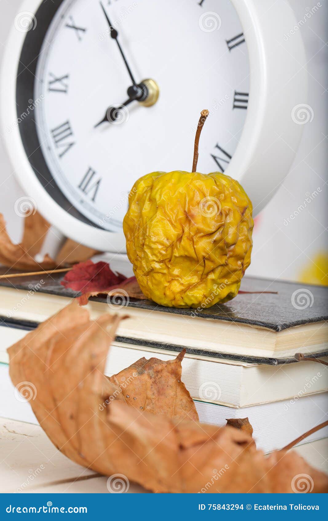 Dehydrated Green Apple on a Wooden Surface Stock Photo Image of