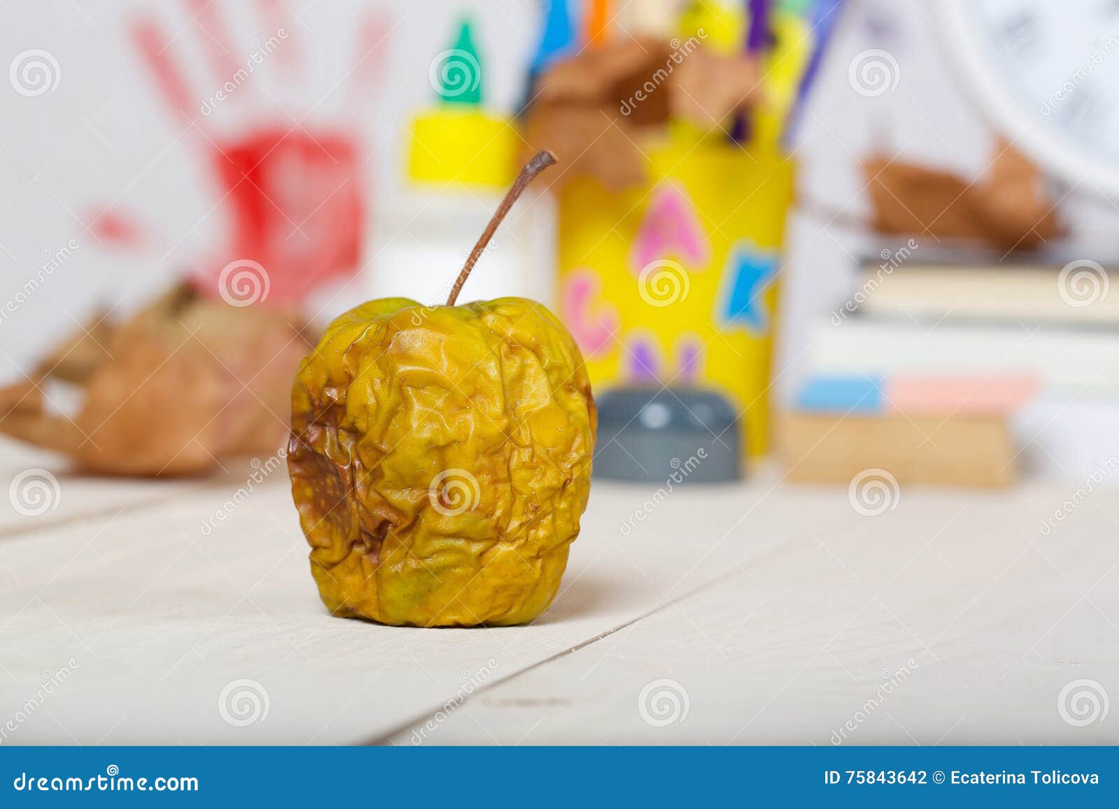 Dehydrated Green Apple On A Wooden Surface Stock Photo Image of green, exhaustibility 75843642