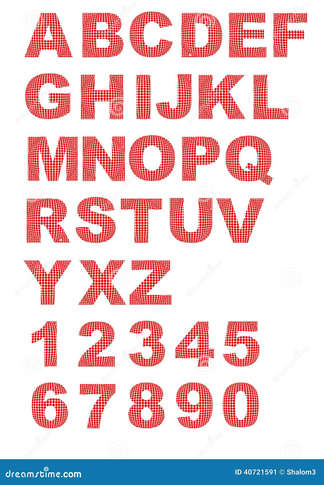 Dekoratives Alphabet mit den Buchstaben bestanden aus roten Punkten - Versalienbuchstaben und Stellen
