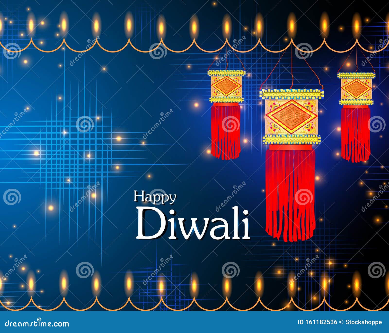 Dekorierte Kandil Laterne Fur Die Feiertage Des Happy Diwali Festivals In Indien Mit Begrussungsgrund Vektor Abbildung Illustration Von Nacht Diwali 161182536