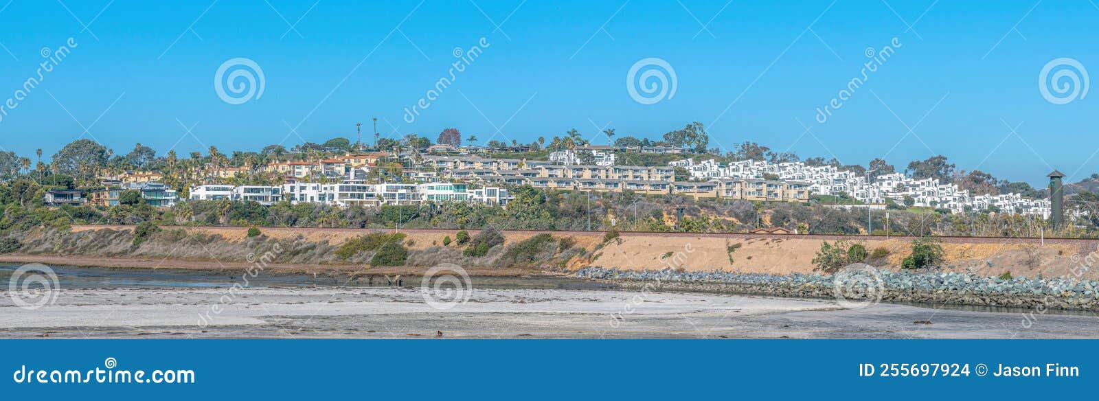 del mar, california- panorama of apartments and houses along the san dieguito lagoon