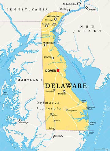 Delaware DE Mapa Pol tico El Primer Estado Ilustraci n Del Vector 