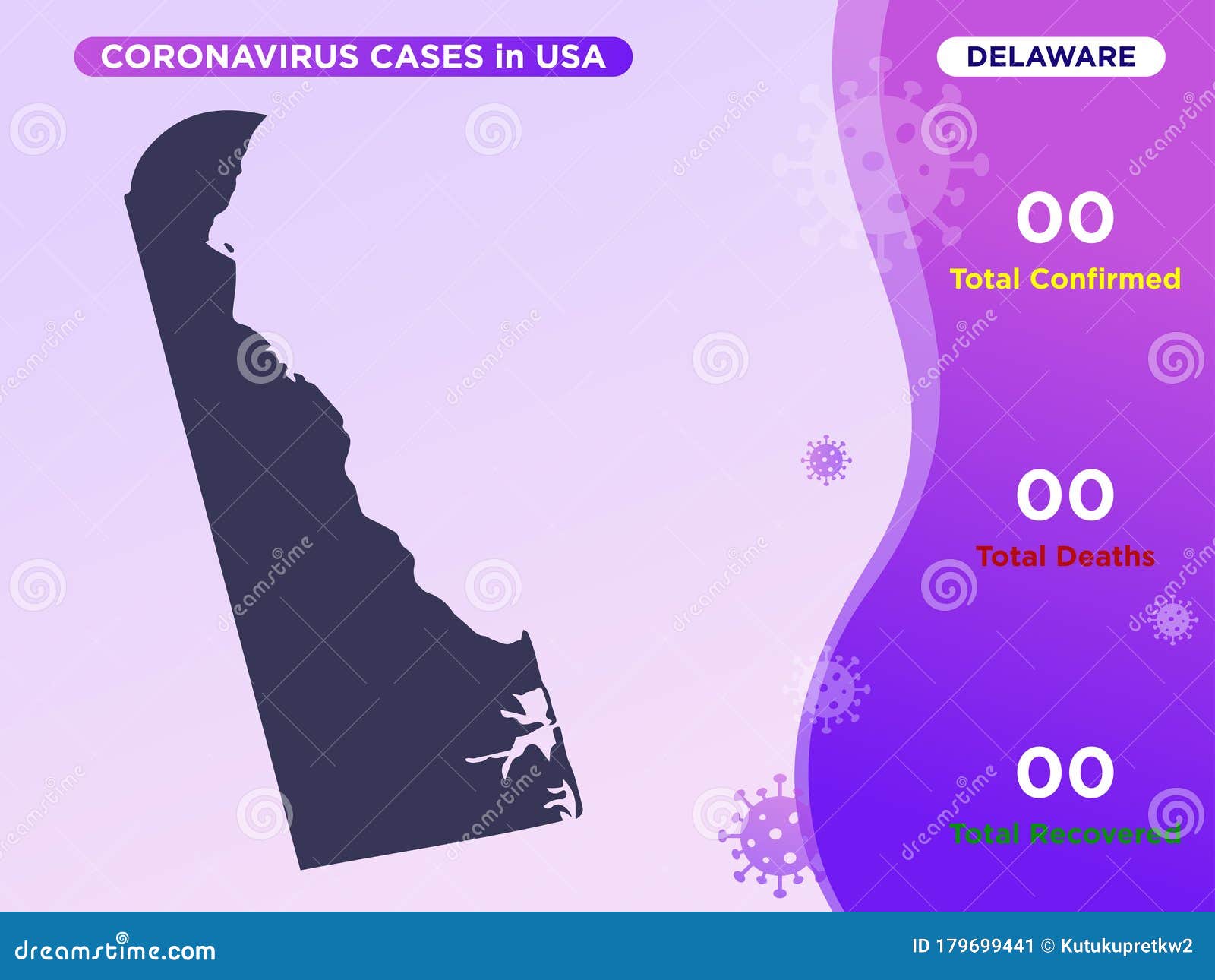 Delaware Map Covid19, Corona Virus Infographic Vector Template Stock