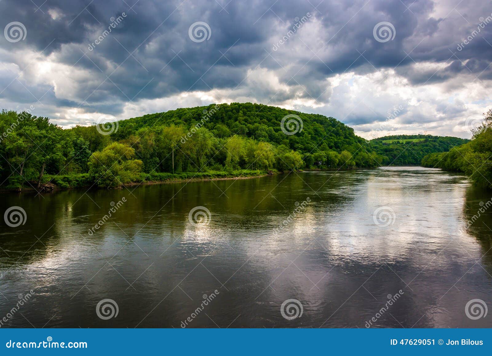 The Delaware River Seen from a Bridge in Belvidere, New Jersey. Stock