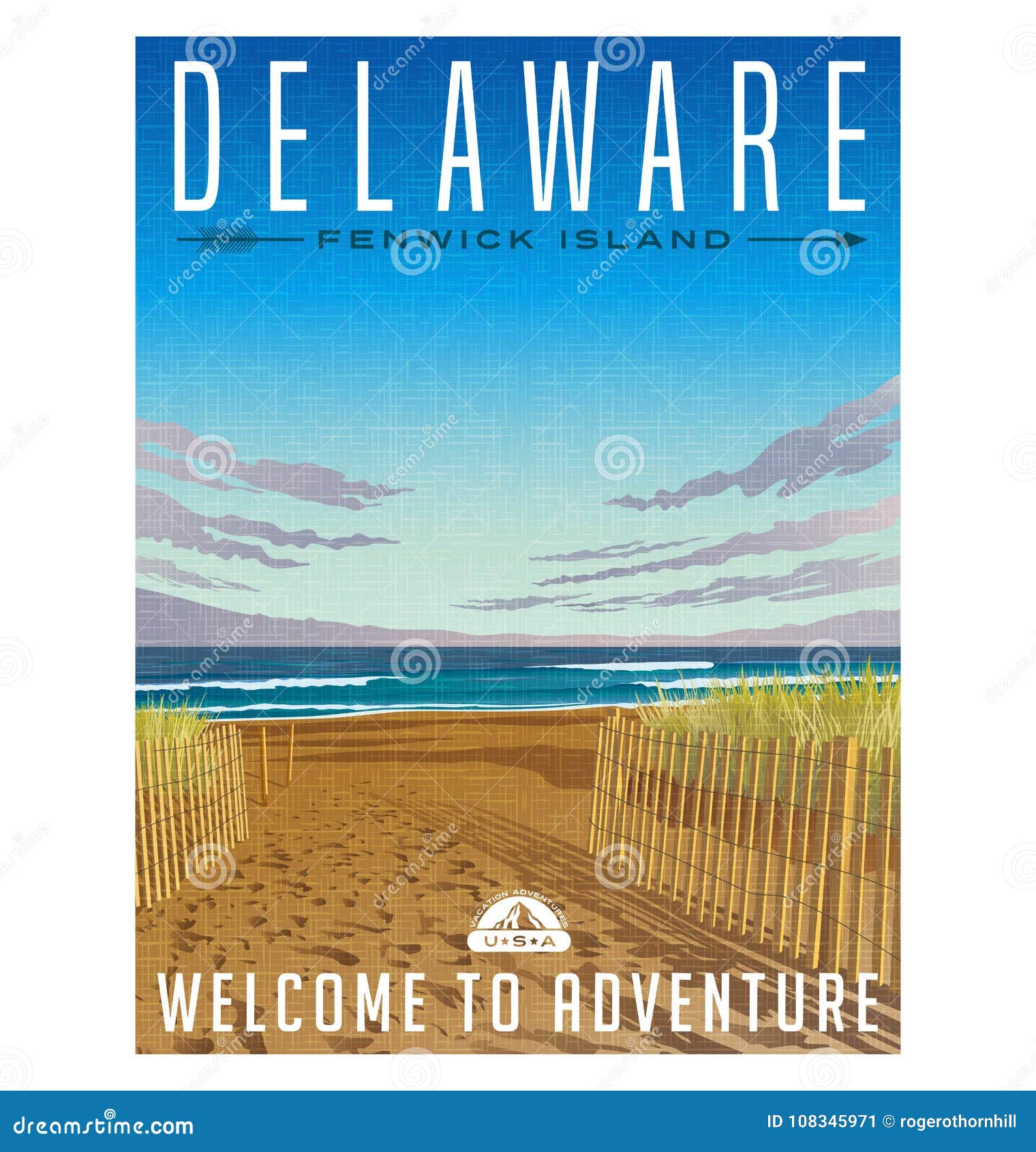 delaware travel poster of serene beach and atlantic ocean.