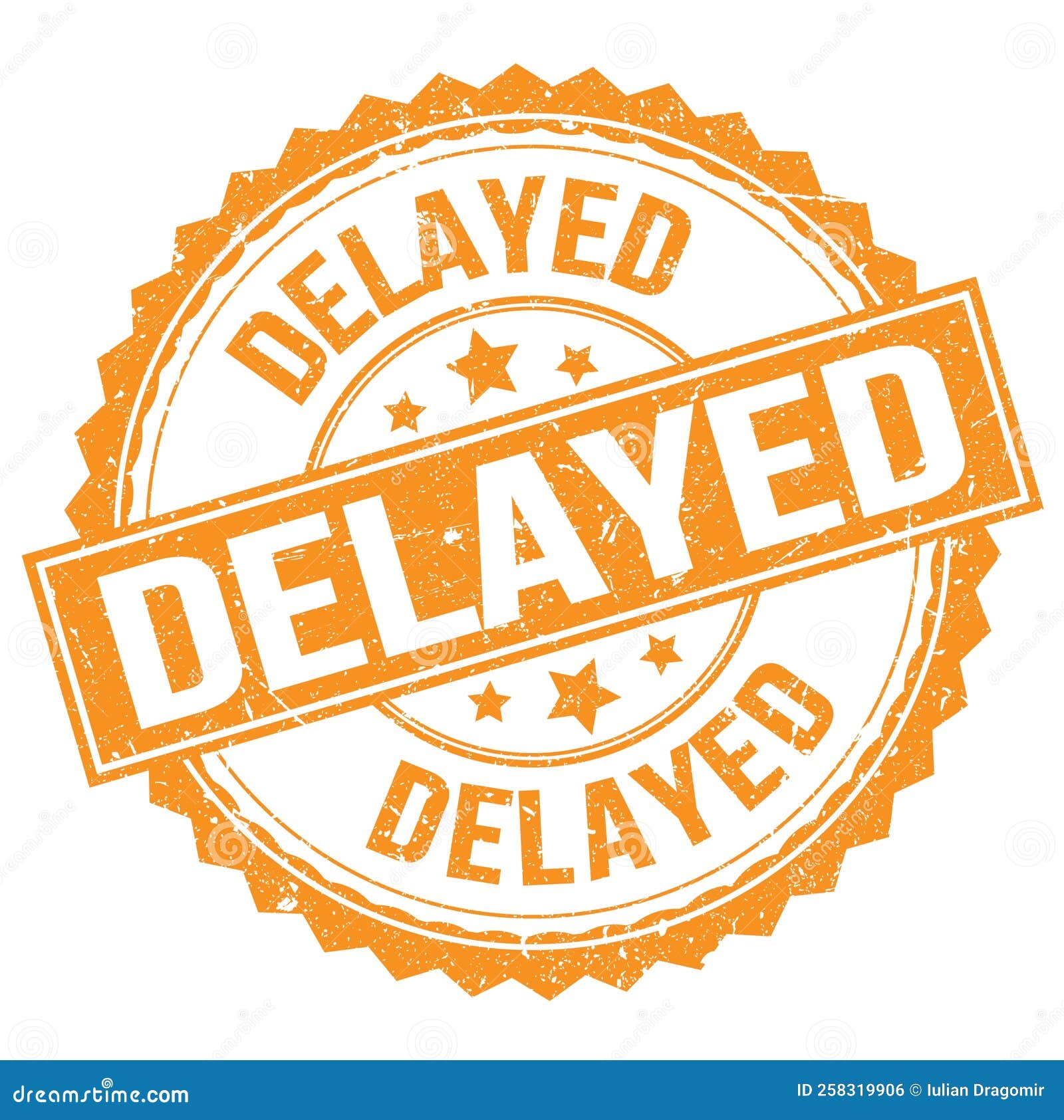 DELAYED Text on Orange Round Stamp Sign Stock Illustration DELAYED Text on Orange Round Stamp Sign Stock Illustration
