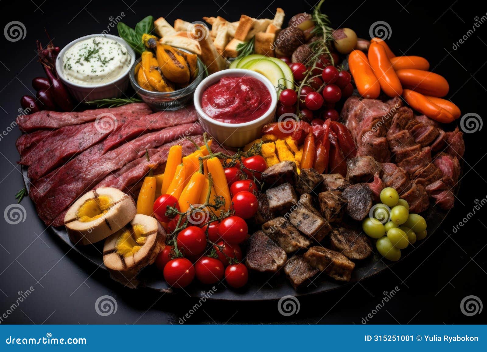 delectable meat platter appetizers. generate ai
