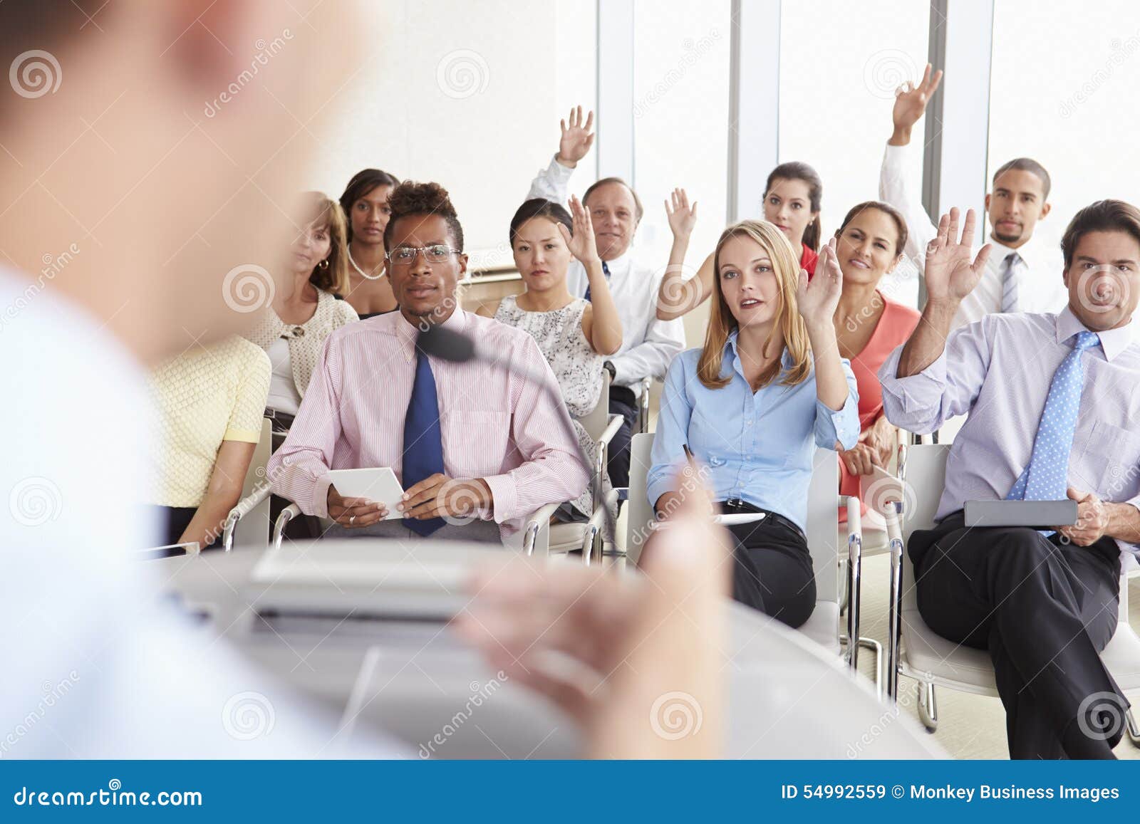 Delegates Asking Question at Business Conference Stock Image Image of