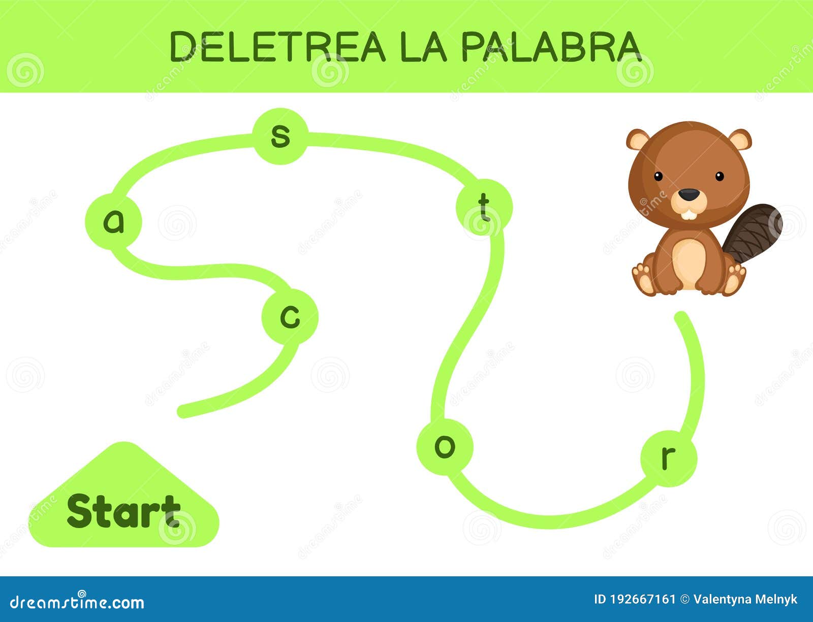 deletrea la palabra - spell the word. maze for kids. spelling word game template. learn to read word beaver. activity page for