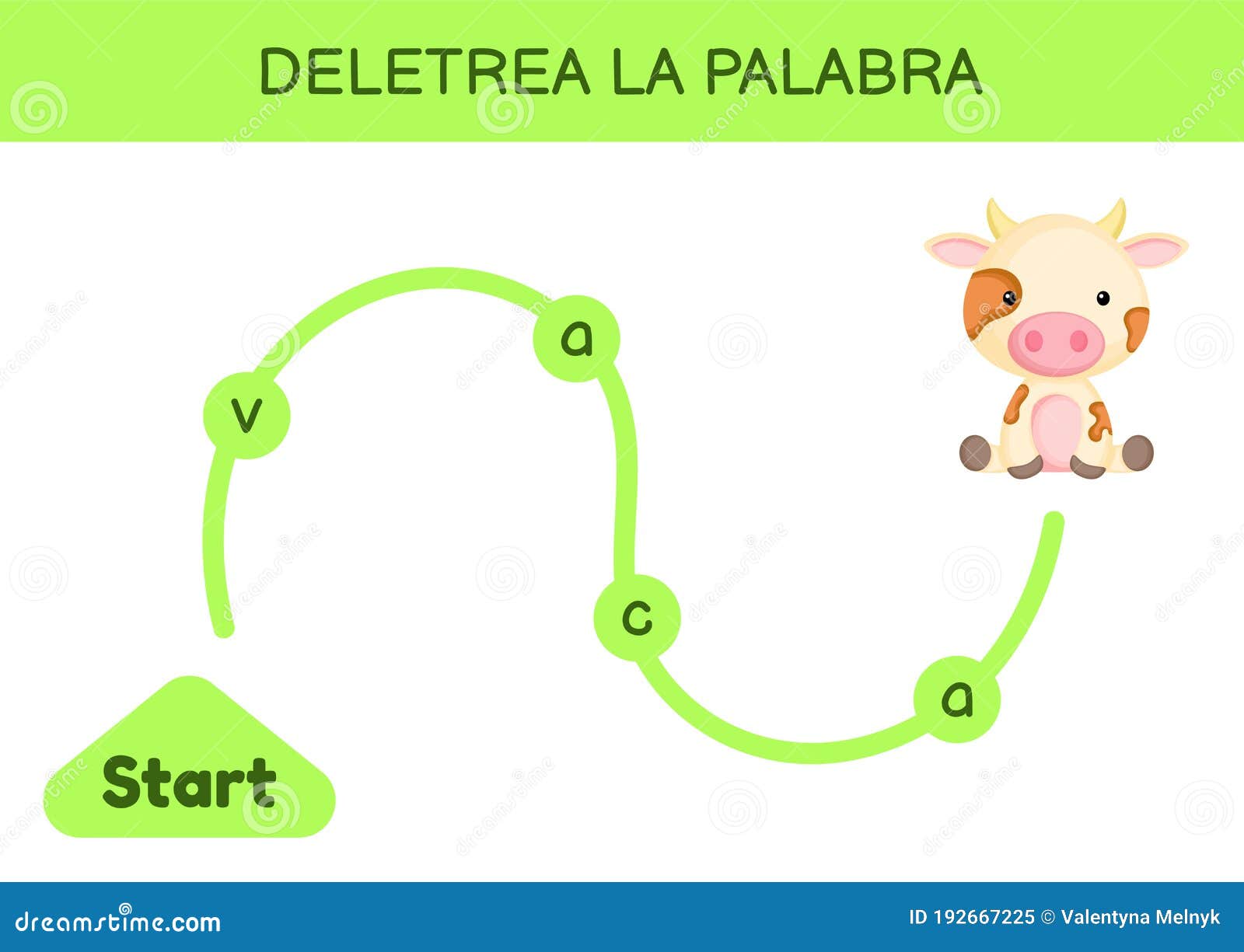 deletrea la palabra - spell the word. maze for kids. spelling word game template. learn to read word cow. activity page for study