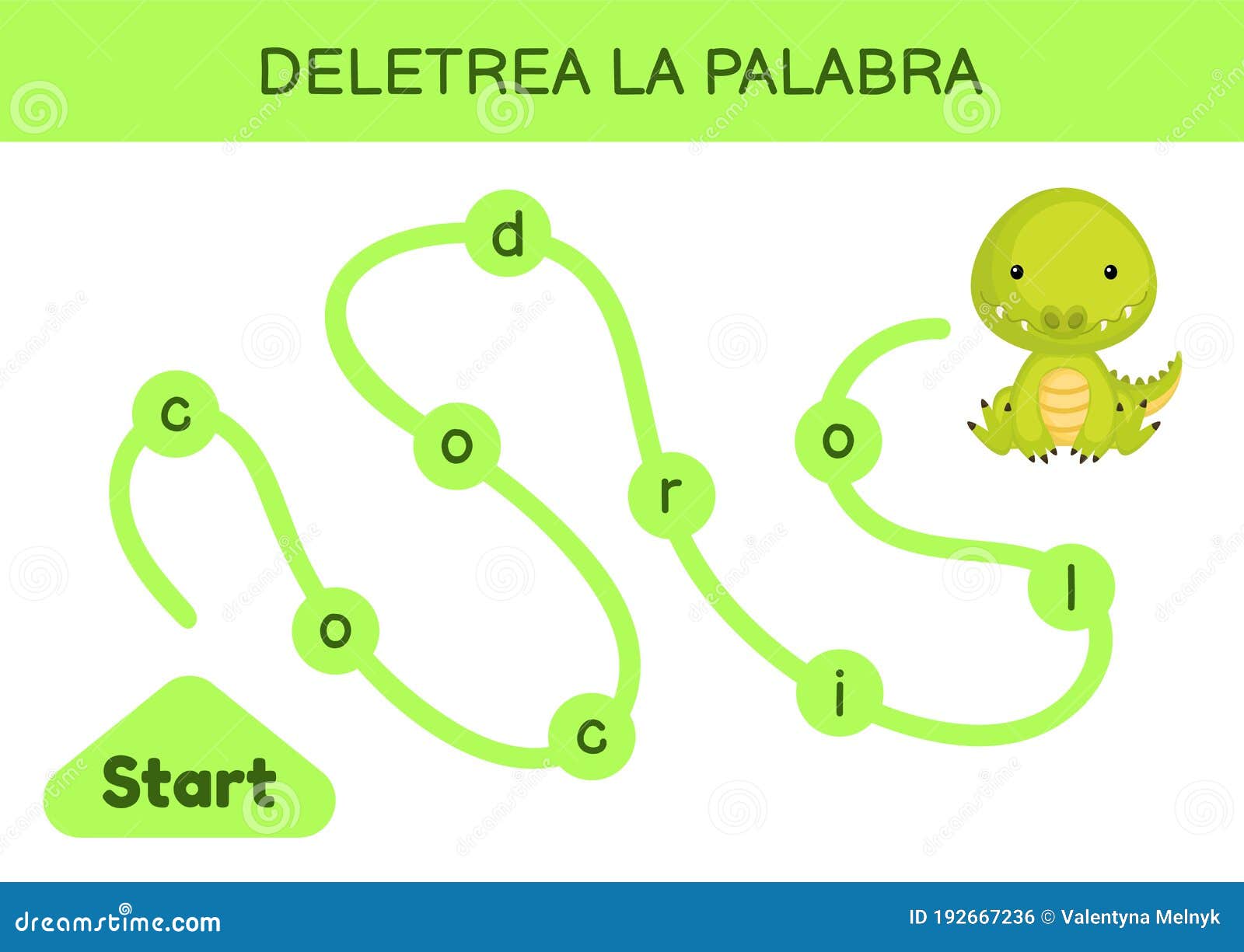 deletrea la palabra - spell the word. maze for kids. spelling word game template. learn to read word crocodile. activity page for