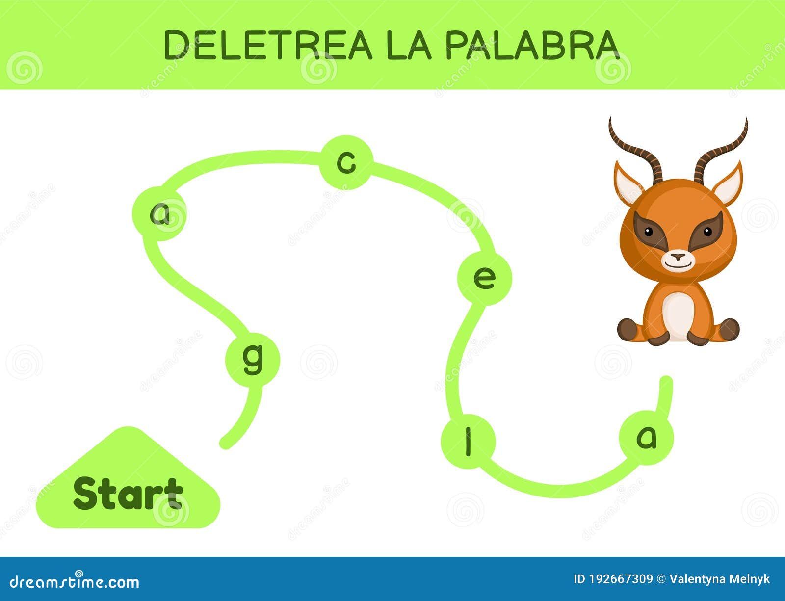 deletrea la palabra - spell the word. maze for kids. spelling word game template. learn to read word gazelle. activity page for