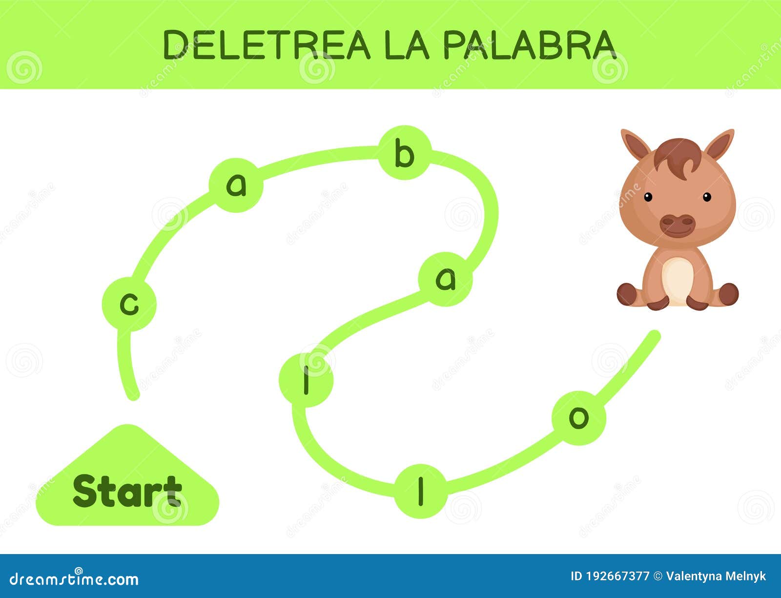 deletrea la palabra - spell the word. maze for kids. spelling word game template. learn to read word horse. activity page for