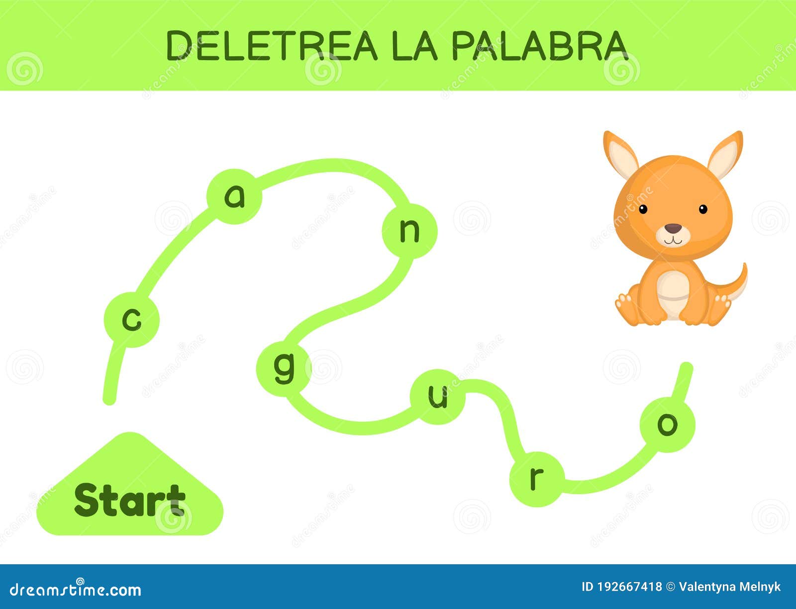 deletrea la palabra - spell the word. maze for kids. spelling word game template. learn to read word kangaroo. activity page for