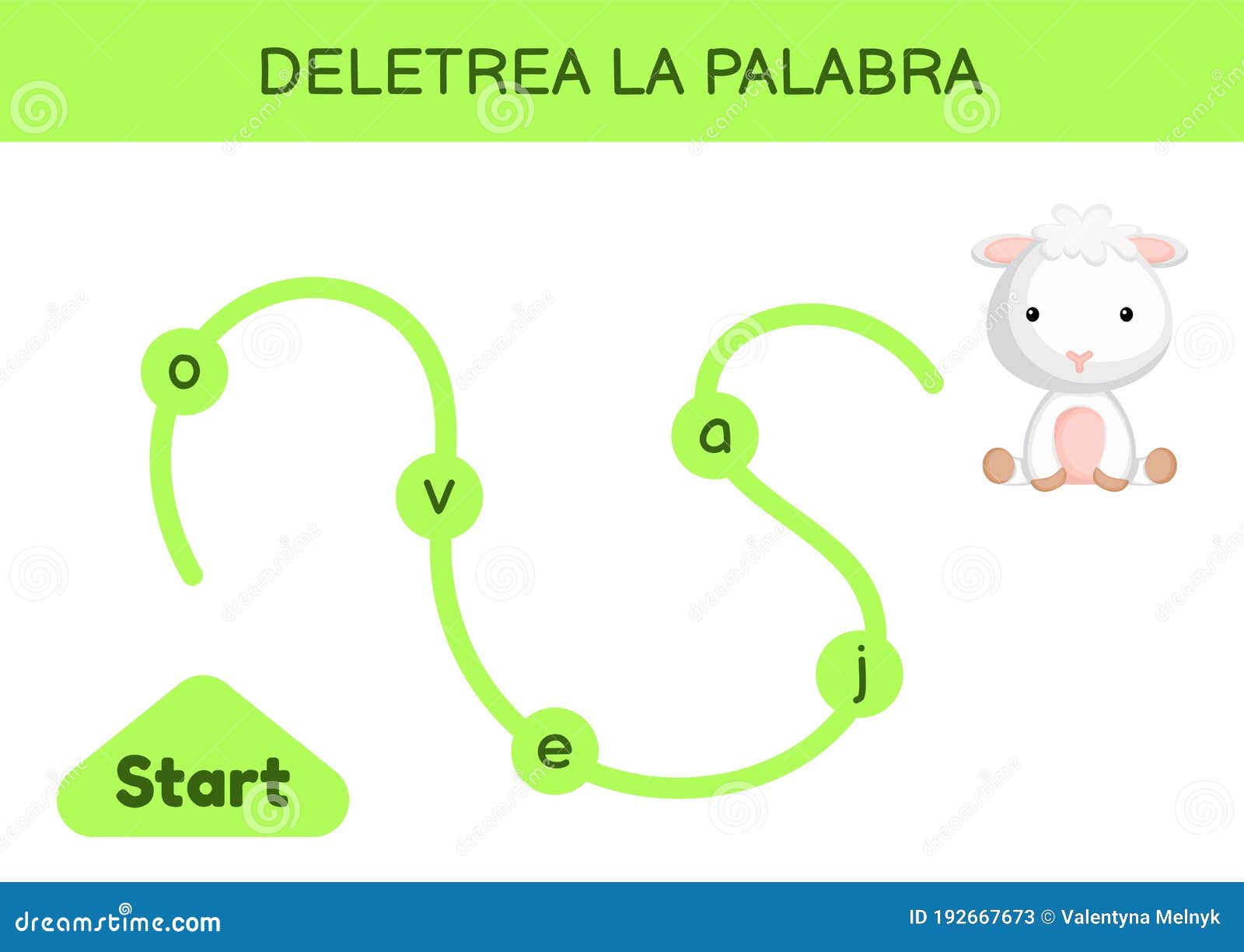 deletrea la palabra - spell the word. maze for kids. spelling word game template. learn to read word sheep. activity page for