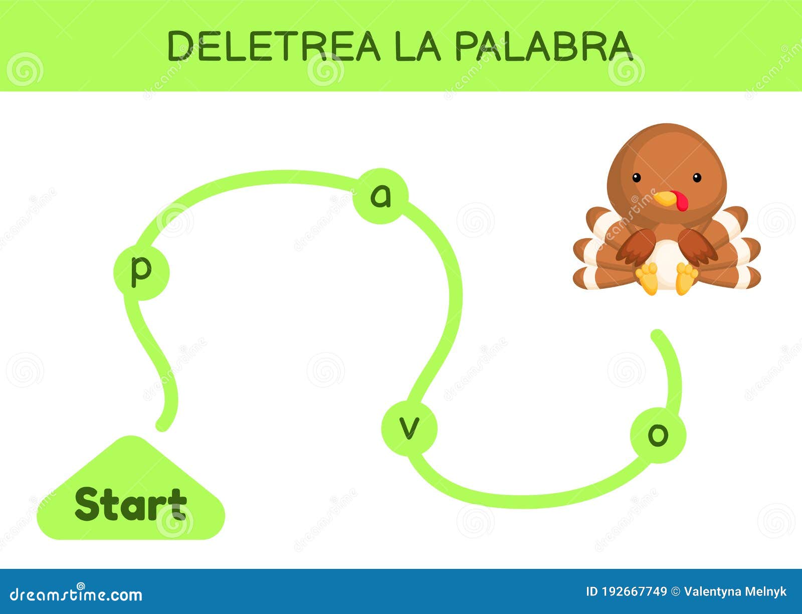 deletrea la palabra - spell the word. maze for kids. spelling word game template. learn to read word turkey. activity page for