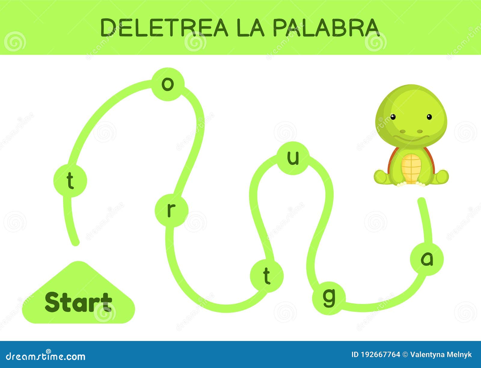 deletrea la palabra - spell the word. maze for kids. spelling word game template. learn to read word turtle. activity page for