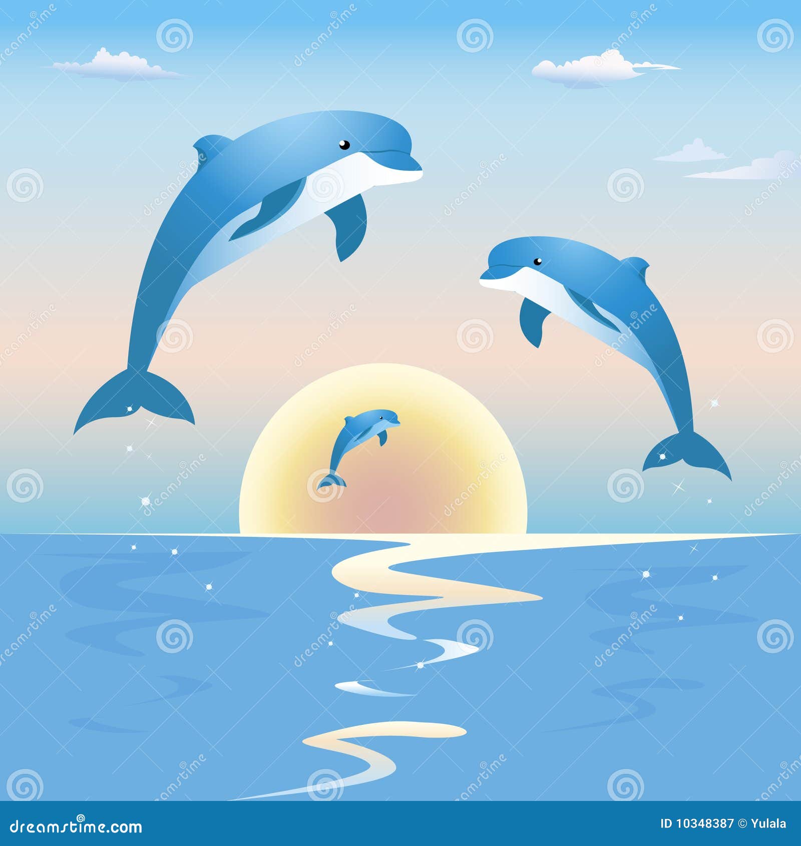 Delfini di salto davanti ad un tramonto sopra il mare