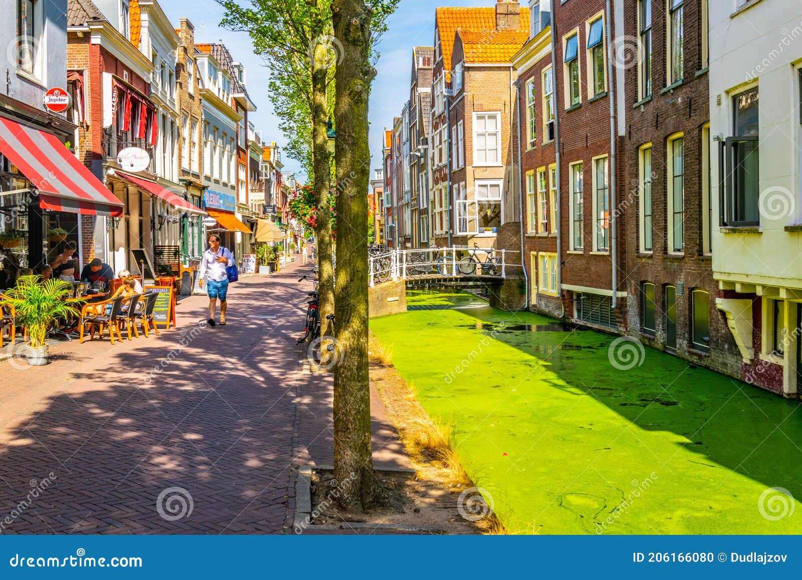DELFT, NETHERLANDS, AUGUST 6, 2018 Typical Dutch Buildings Alongside a