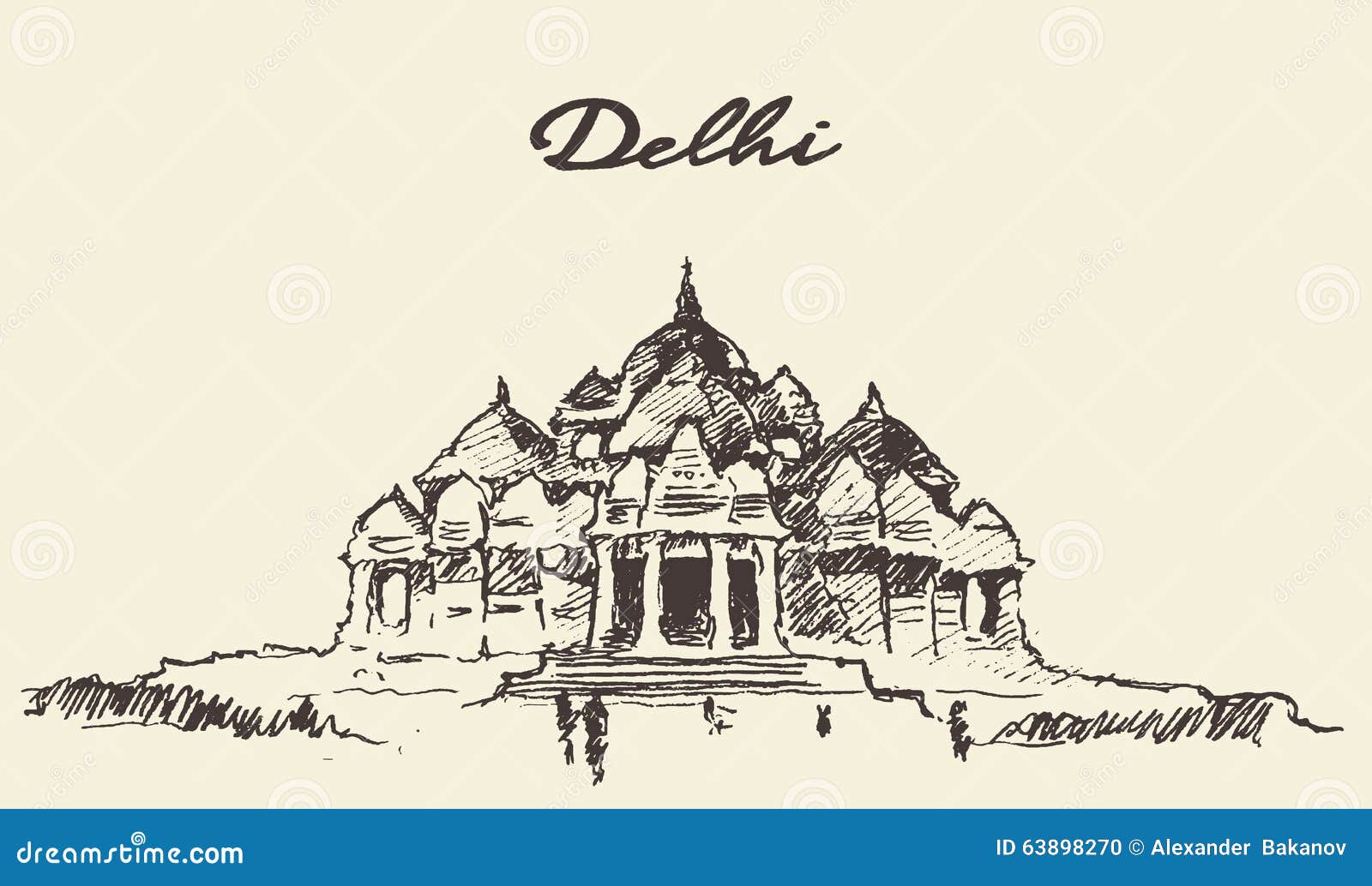 delhi akshardham temple  drawn sketch