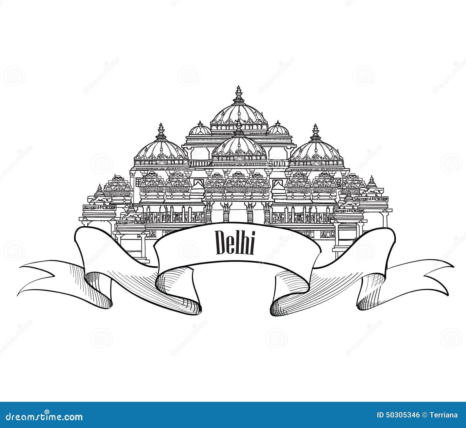 delhi architecural label. indian landmark . akshardham, delhi.
