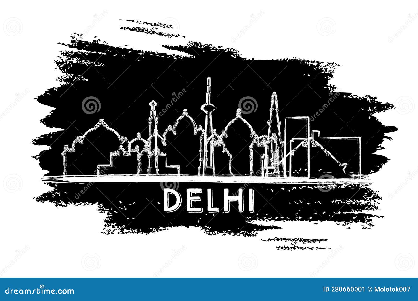 delhi india city skyline silhouette hand drawn sketch business travel tourism concept modern architecture vector 280660001